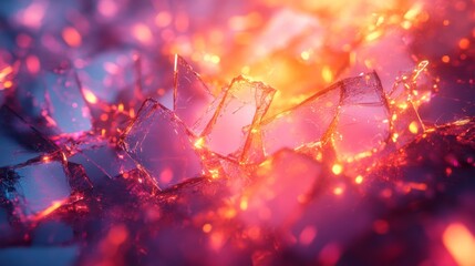 Fototapete - Shards of crushed ice glimmer in vibrant hues under warm light, creating an eye-catching abstract composition that captivates the viewer.