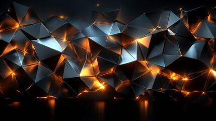 Poster - The artwork features a captivating array of polygonal shapes illuminated with warm light against a dark background, showcasing dynamic contrasts and intricate textures.