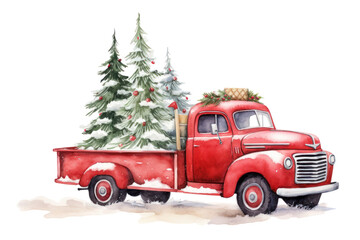 Poster - PNG Red truck tree christmas vehicle.