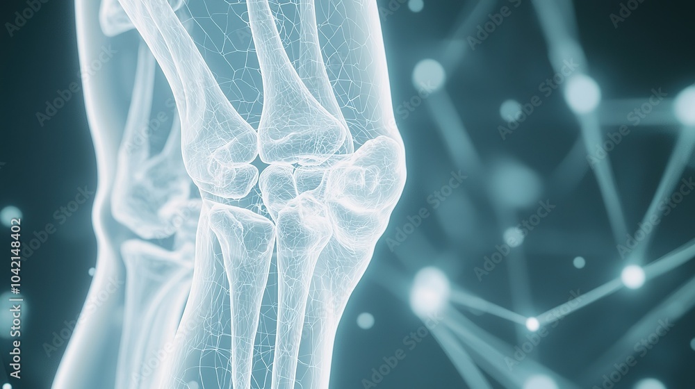 Anatomical illustration of a human knee joint showcasing bone structure ...
