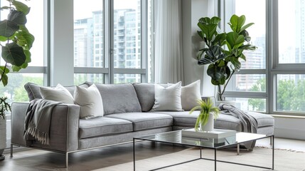 Sticker - Modern Living Room with City View