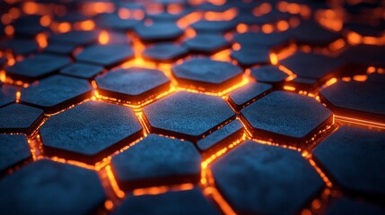 Aufkleber - Intricate hexagonal shapes form a captivating pattern on the ground, illuminated by glowing molten lava seeping through the cracks. The environment exudes a sense of intense heat and energy.
