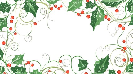 Wall Mural - Festive holly and berry border design perfect for holiday cards or seasonal invitations during winter celebrations