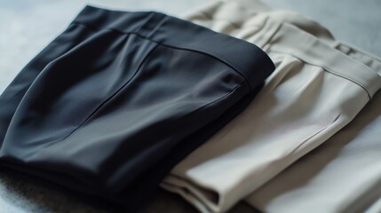 Aufkleber - Minimalist sportswear is arranged neatly on a smooth tabletop, highlighting designs suitable for various athletic activities and casual wear. Generative AI