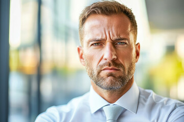 Disappointed businessman, blurred background.