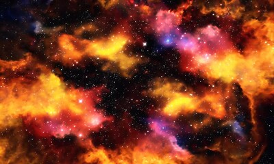 Wall Mural - A vibrant cosmic scene filled with colorful nebulae and stars against a dark background.