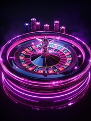 Aufkleber - The roulette table glows with neon numbers, attracting players eager to place their bets in a lively casino atmosphere. Generative AI