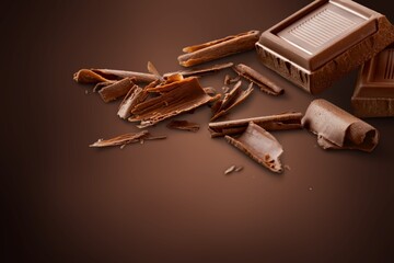 Wall Mural - Broken dark sweet chocolate bar on desk