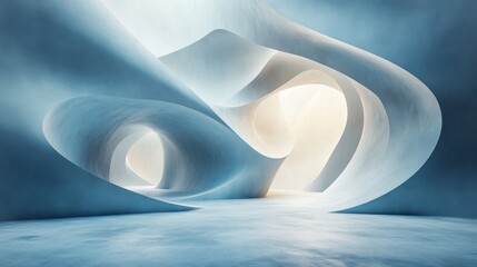 Leinwandbilder - Curved structures blend seamlessly in a tranquil blue setting, creating an inspiring and peaceful atmosphere. Soft lighting enhances the elegant lines.