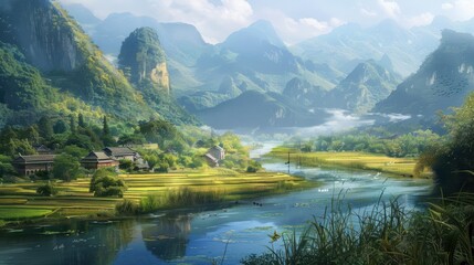 Sticker - Serene Mountain Valley Landscape