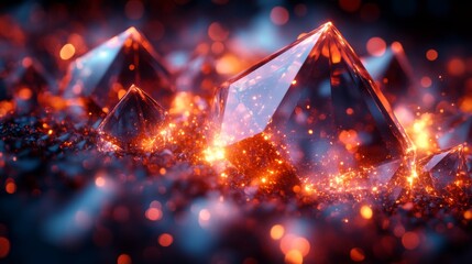 Fototapete - Brilliant crystals rise from glowing lava, illuminated by twilight. The striking colors and shapes create a breathtaking display in the volcanic landscape.