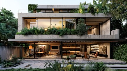 Poster - Modern Concrete House with Garden