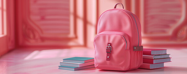 Contemporary student gear including a 3D pink backpack and books on a clean pink surface 32k, full ultra hd, high resolution --ar 5:2 --no noise --v 6.0 - Upscaled (Subtle) by @sawera (relaxed)