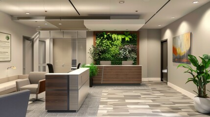 Poster - Modern Office Lobby with Green Wall