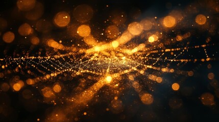 Poster - Golden particles radiate and swirl against a dark backdrop, forming a mesmerizing wave of light that captivates the viewer with its movement and glow.