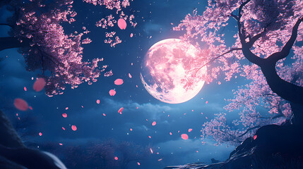 Sticker - the moon was bright at night and the cherry trees were falling in the wind