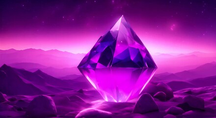 Wall Mural - futuristic purple crystal landscape under a starry sky 4k