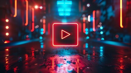 Wall Mural - intro play button red and blue light neon