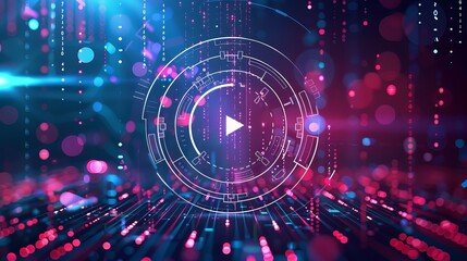 Wall Mural - abstract background with glowing lights play button