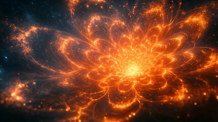 Fototapete - A captivating display of fiery orange patterns emerges from a bright core, creating a mesmerizing swirl of light set against a dark cosmic backdrop.