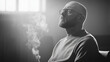 © Nano Photos - Portrait of a conflicted individual caught in a moment of remorse after a crime, dimly lit interrogation room, cigarette smoke lingering in the air, sharp contrasts, expressive storytelling