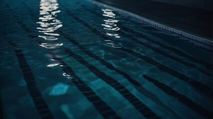 dark cinematic background enveloped in a rich, deep blue hue, creating an atmosphere of mystery and sophistication, with a subtle blur that adds depth, complemented by caustics reflecting on the pool'