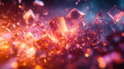 Poster - Shards of glass in various shapes and sizes glimmer with radiant colors as they scatter across a dark surface.