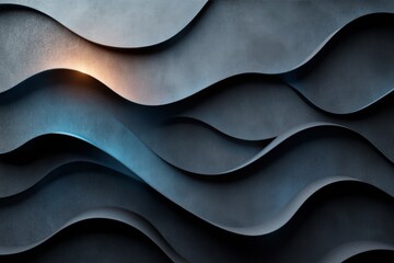 Wall Mural - abstract design featuring textured shapes with luminous blue accents on a dark background