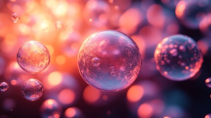 Poster - Bubbles of varying sizes drift through a vibrant scene filled with luminous colors, creating a dreamy effect that evokes a sense of wonder and tranquility.