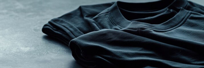 Aufkleber - A collection of minimalist sportswear lies neatly folded on a smooth table, presenting an organized view ideal for workouts or casual use. Generative AI