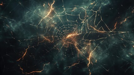 Canvas Print - Glowing Spider Web in the Dark