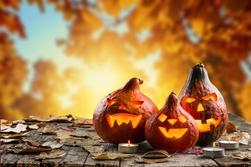 Canvas Print - Halloween event with charming scary pumpkins.