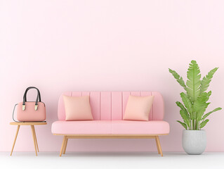 Three dimensional render of pink colored living room cubicle