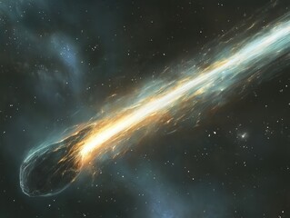 Wall Mural - cross-section a comet with a dusty, icy core and a glowing tail streaking through space