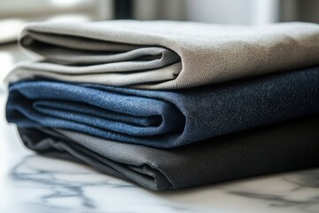 Aufkleber - The minimalist sportswear is neatly folded on a smooth table, showcasing its simplicity and elegance for an active lifestyle. Generative AI