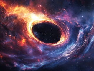 Wall Mural - detailed study a black hole with gravitational lensing, event horizon, and swirling matter