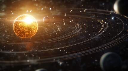 Wall Mural - detailed visualization the solar system with planets orbiting around the sun