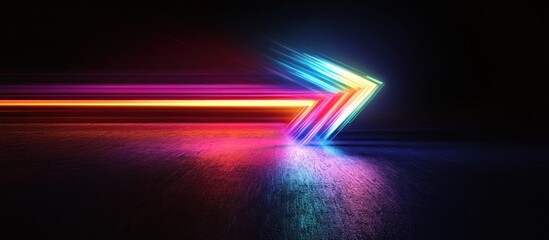 Colorful neon arrow with a glowing streak of light.