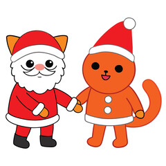 Sticker - Cute Cat and Santa Claus Christmas Vector Art.