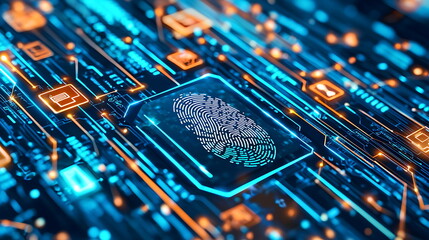 Poster - Exploring the intersection of biometrics and digital technology a visual representation of fingerprints on circuit boards