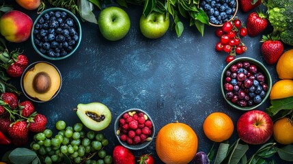 Colorful Fresh Fruits in a Circle on Dark Background