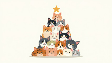 Festive cat-themed christmas tree design for holiday cards and posters