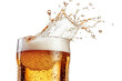 © venusvi - Golden beer with foam splashing from glass, capturing refreshing essence of cold beverage,Isolated on transparent background