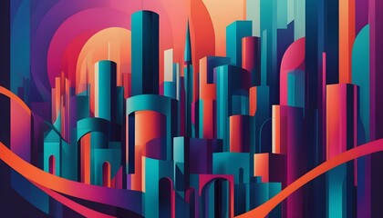 Canvas Print - Vibrant Abstract Urban Landscape of City Buildings