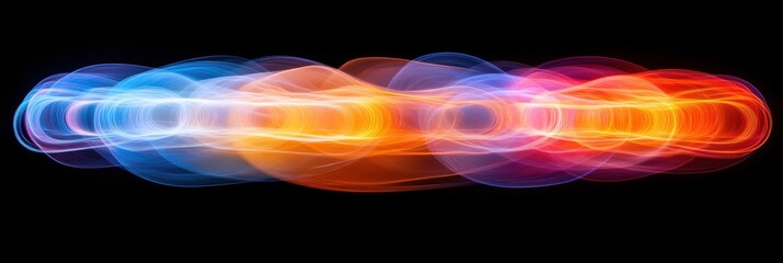 Wall Mural - Abstract Light Trails: Vibrant blue, red, and orange curves on a black background, perfect for digital art and design projects.