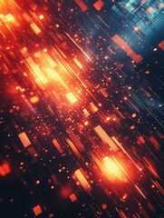 Poster - Abstract Digital Art: Vivid orange and blue lights streak through a dark background, perfect for tech and modern design themes.