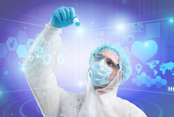 Medical worker with medical technology research concept