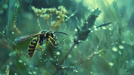 Wall Mural - Wasp in Rain