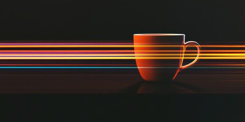 Sticker - Dynamic coffee cup on dark background with motion blur, vibrant colors ideal for modern artwork or advertising.