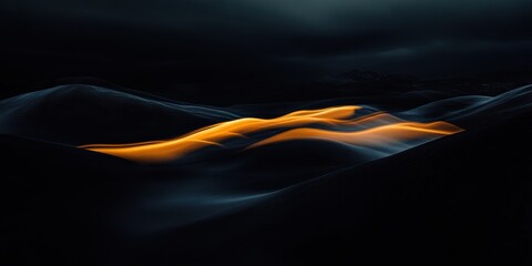 Canvas Print - Abstract Image of Flowing Waves with Orange Highlights Against a Dark Background - Perfect for Modern Art Themes